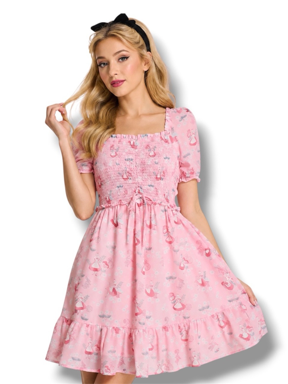 Disney Alice in Wonderland Pink Cinched Smock Dress